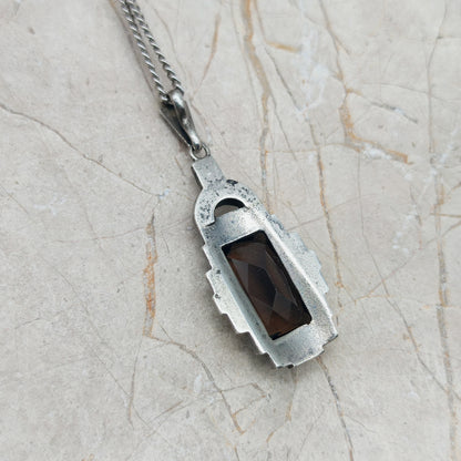 Art Deco Silver Pendant with Smoky Quartz - Crisp Lines