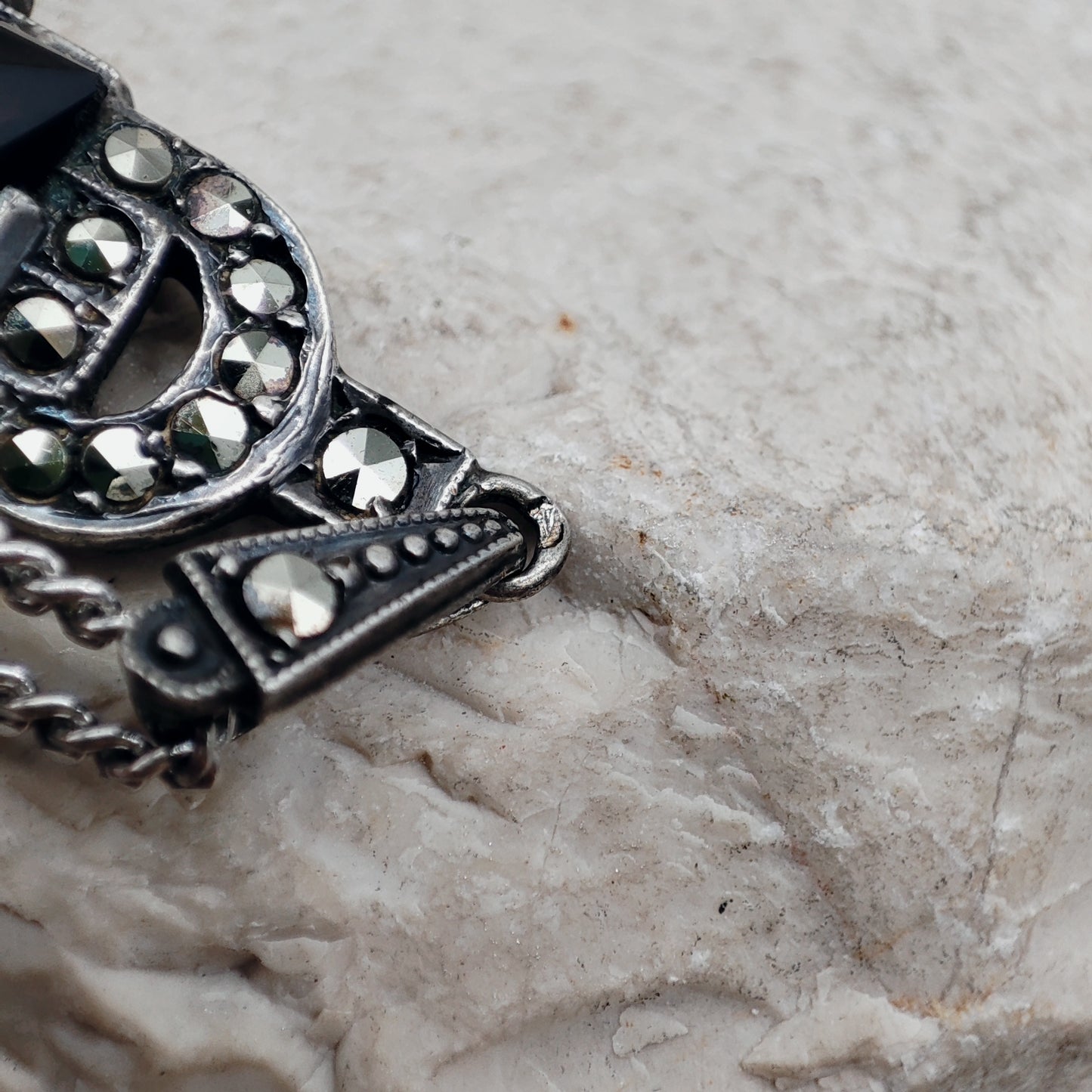 Art Deco Silver Pendant with Smoky Quartz - Crisp Lines