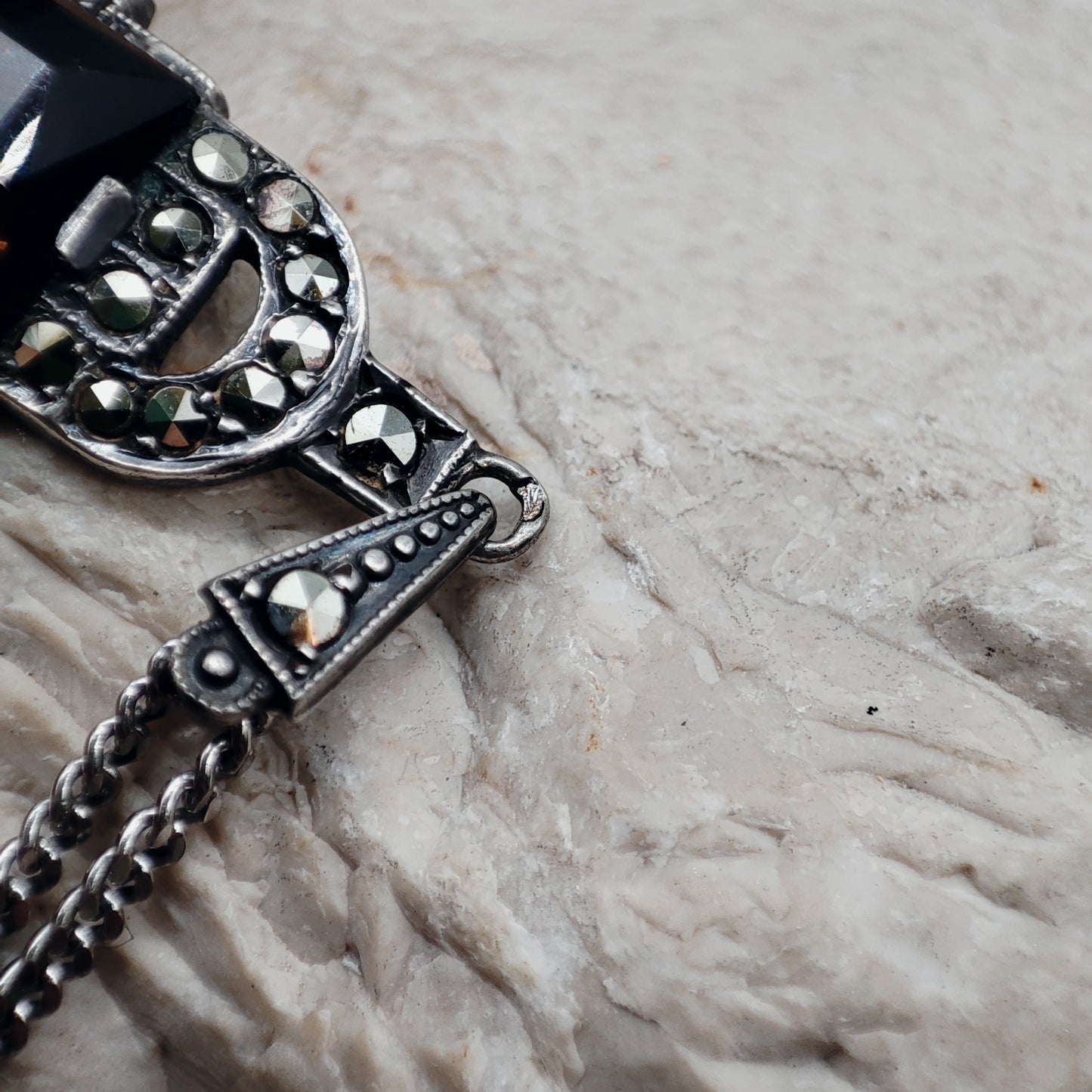 Art Deco Silver Pendant with Smoky Quartz - Crisp Lines