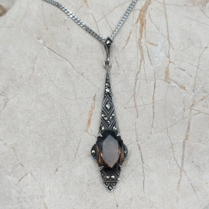 Art Deco Silver Pendant with Smoky Quartz - In the Flow