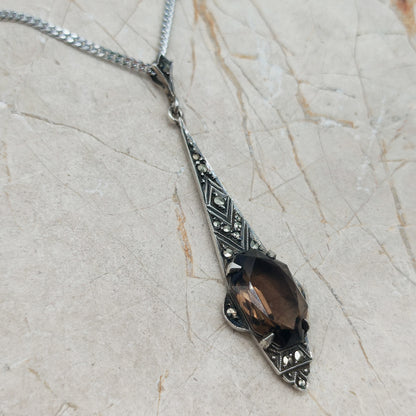 Art Deco Silver Pendant with Smoky Quartz - In the Flow