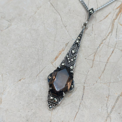 Art Deco Silver Pendant with Smoky Quartz - In the Flow