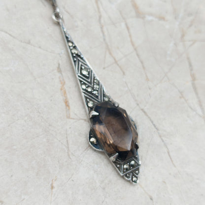 Art Deco Silver Pendant with Smoky Quartz - In the Flow