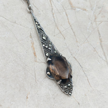 Art Deco Silver Pendant with Smoky Quartz - In the Flow