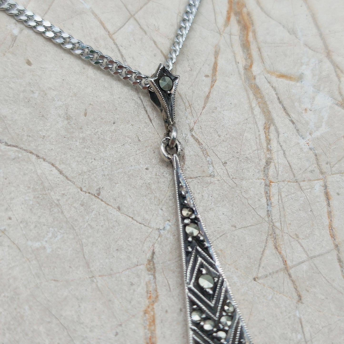 Art Deco Silver Pendant with Smoky Quartz - In the Flow