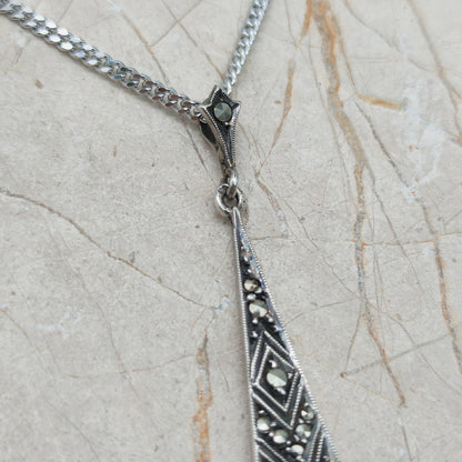 Art Deco Silver Pendant with Smoky Quartz - In the Flow