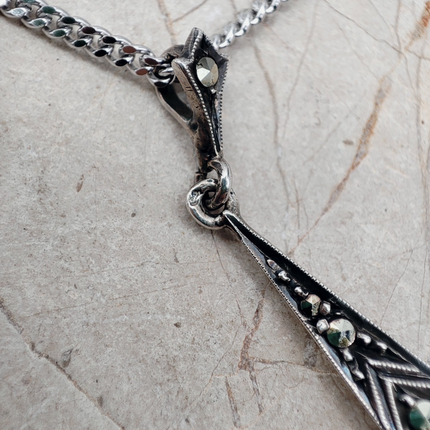 Art Deco Silver Pendant with Smoky Quartz - In the Flow