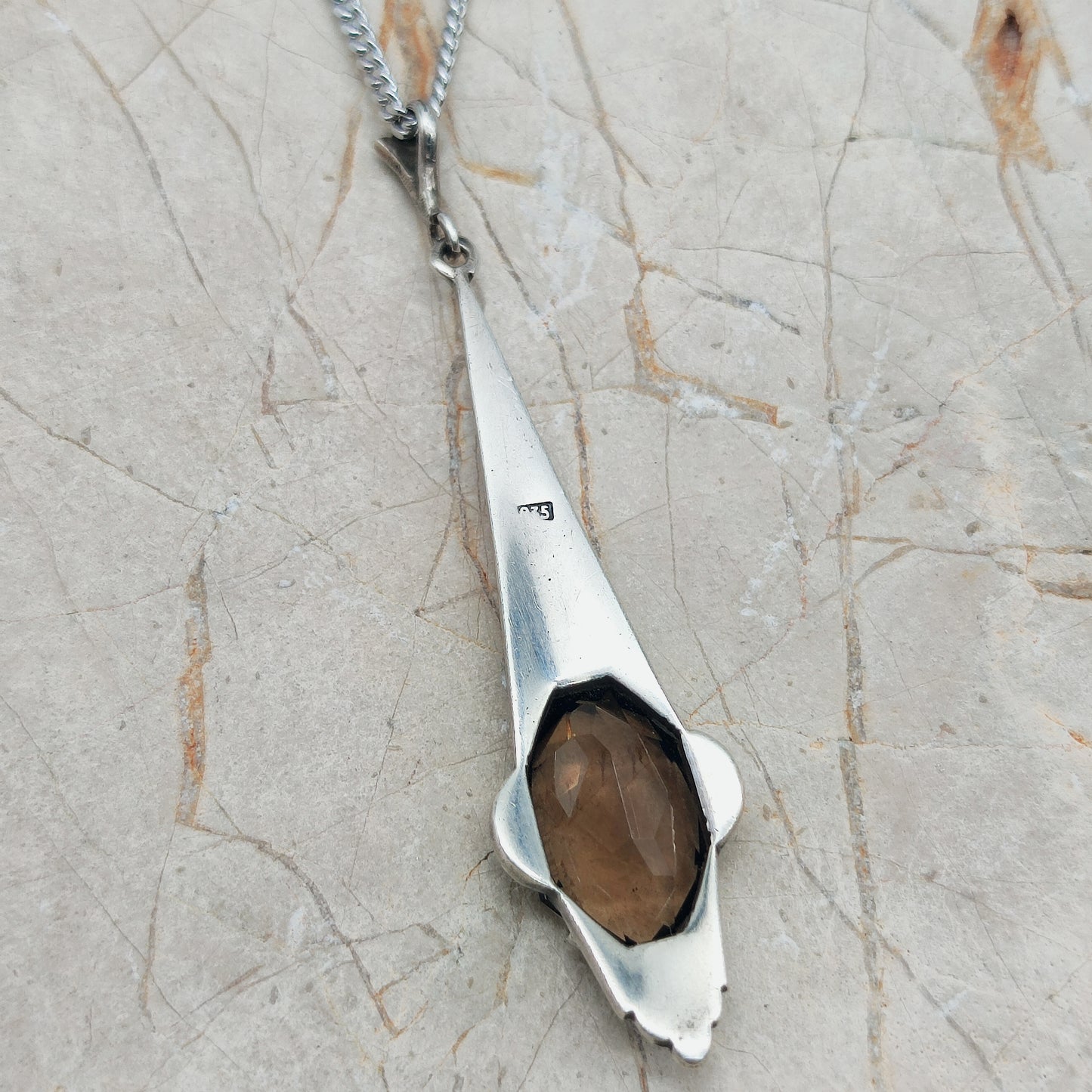 Art Deco Silver Pendant with Smoky Quartz - In the Flow