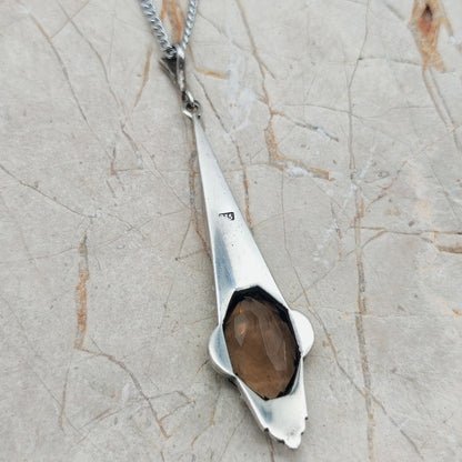 Art Deco Silver Pendant with Smoky Quartz - In the Flow