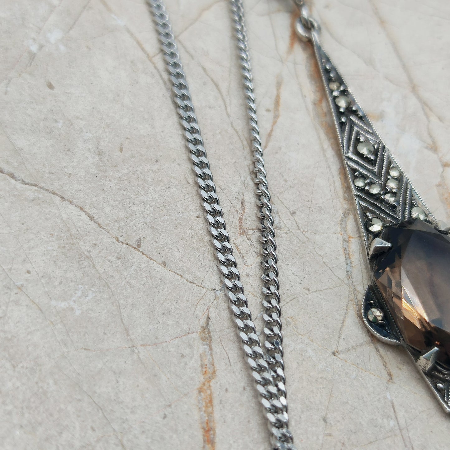 Art Deco Silver Pendant with Smoky Quartz - In the Flow