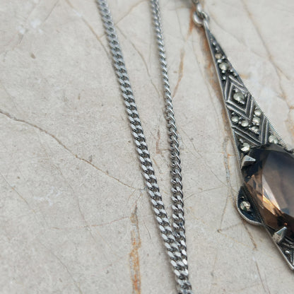 Art Deco Silver Pendant with Smoky Quartz - In the Flow
