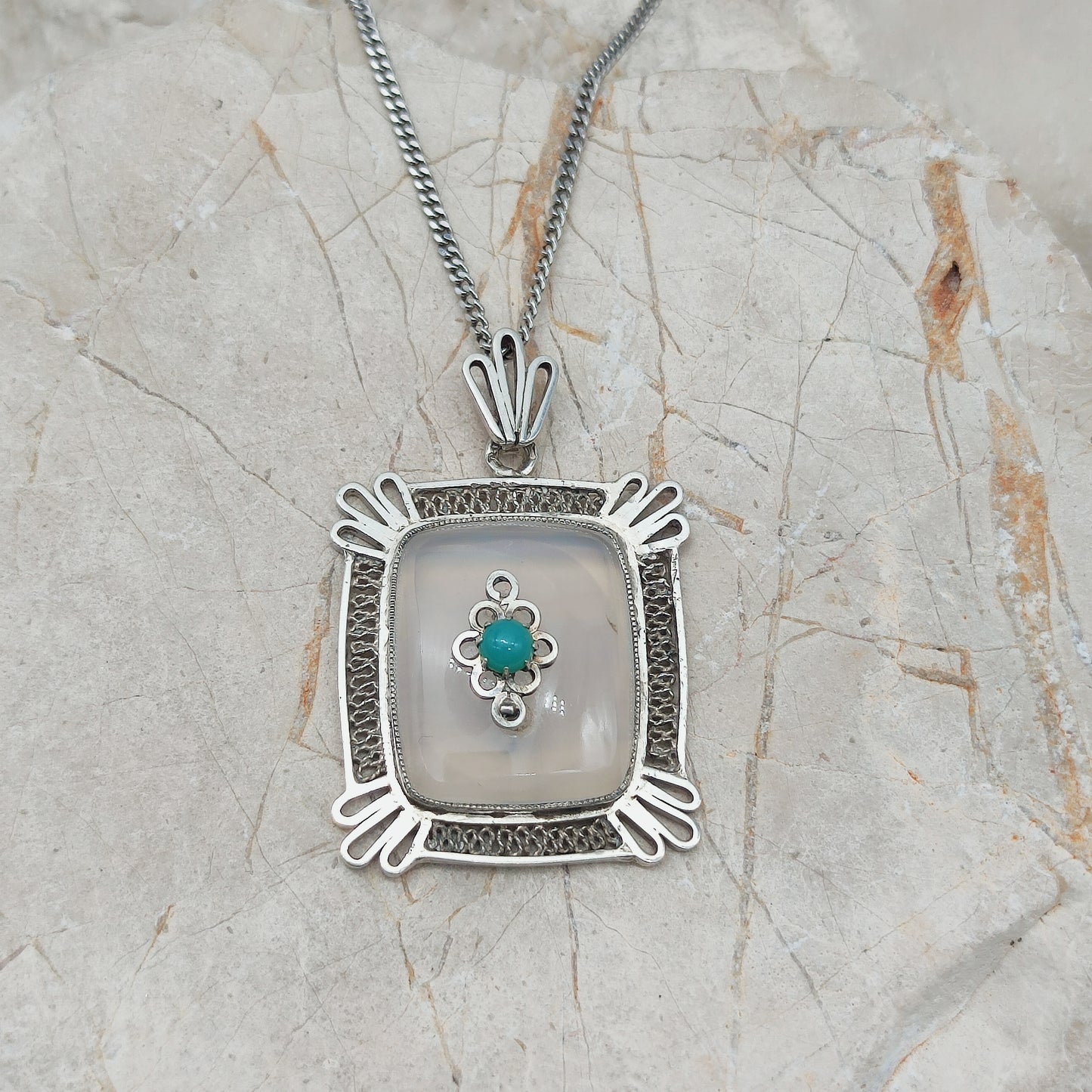 Vintage Dutch silver banded agate pendant 1920s–1930s