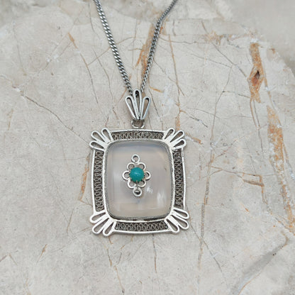 Vintage Dutch silver banded agate pendant 1920s–1930s