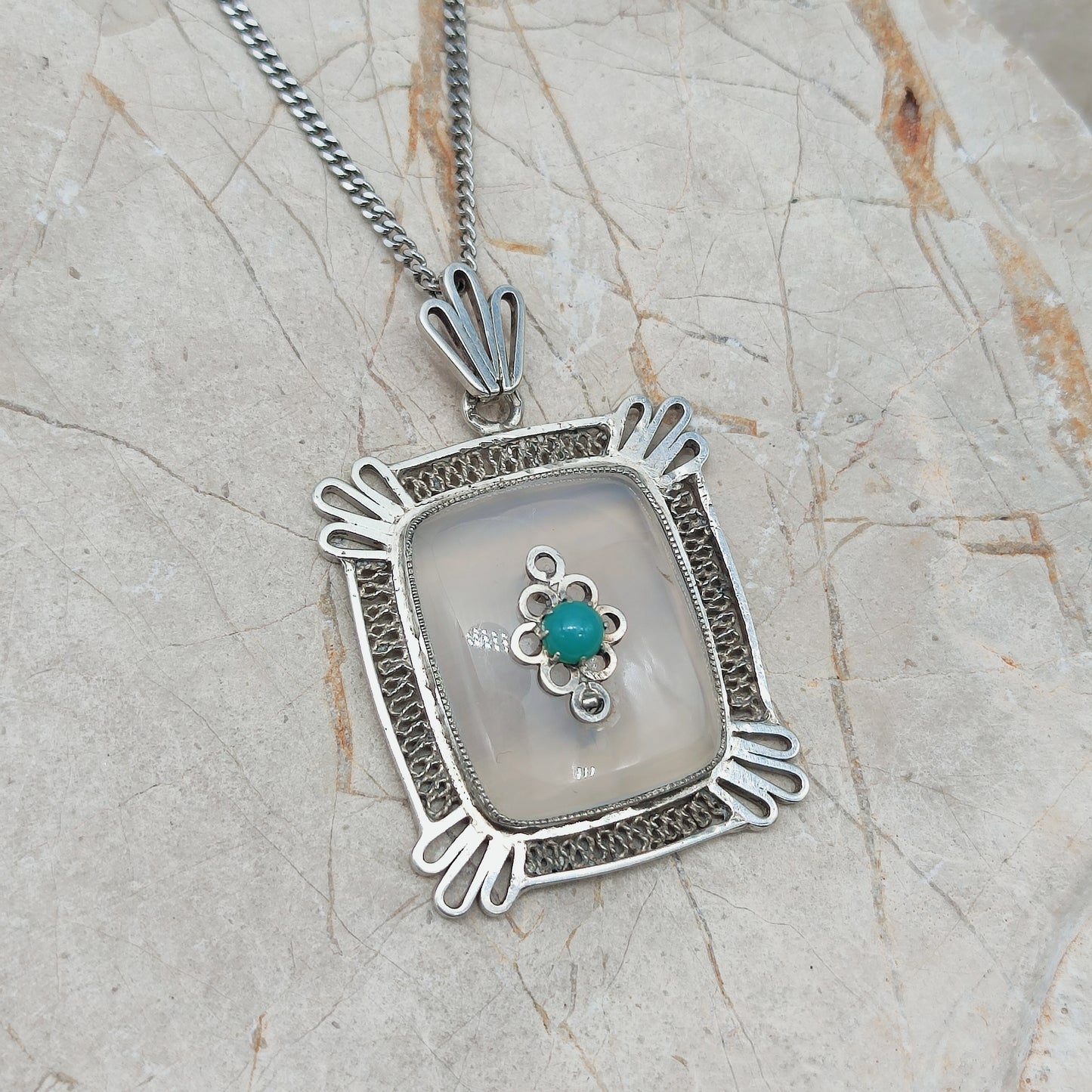 Vintage Dutch silver banded agate pendant 1920s–1930s