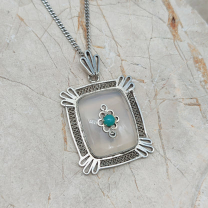 Vintage Dutch silver banded agate pendant 1920s–1930s