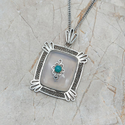 Vintage Dutch silver banded agate pendant 1920s–1930s