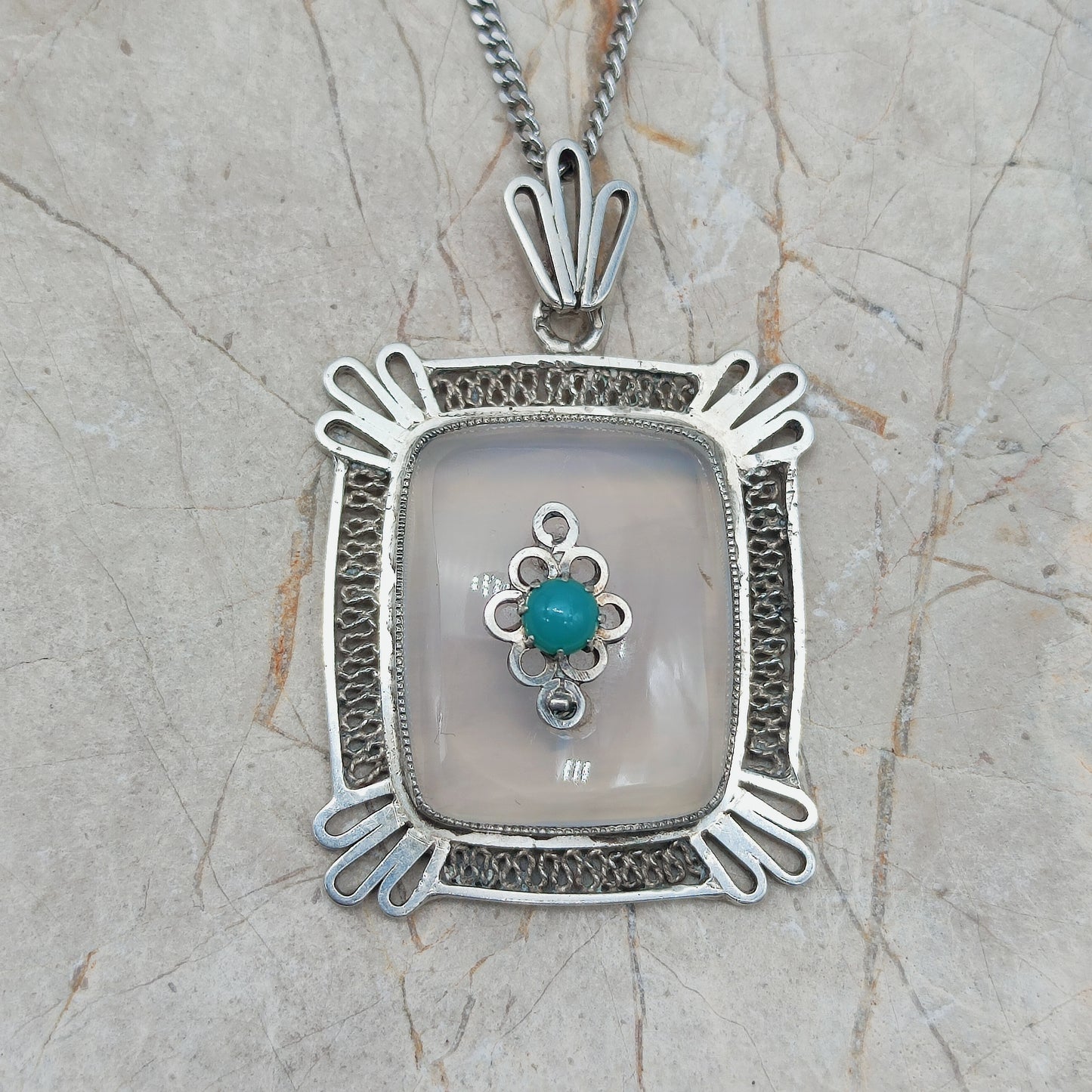 Vintage Dutch silver banded agate pendant 1920s–1930s