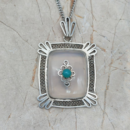 Vintage Dutch silver banded agate pendant 1920s–1930s