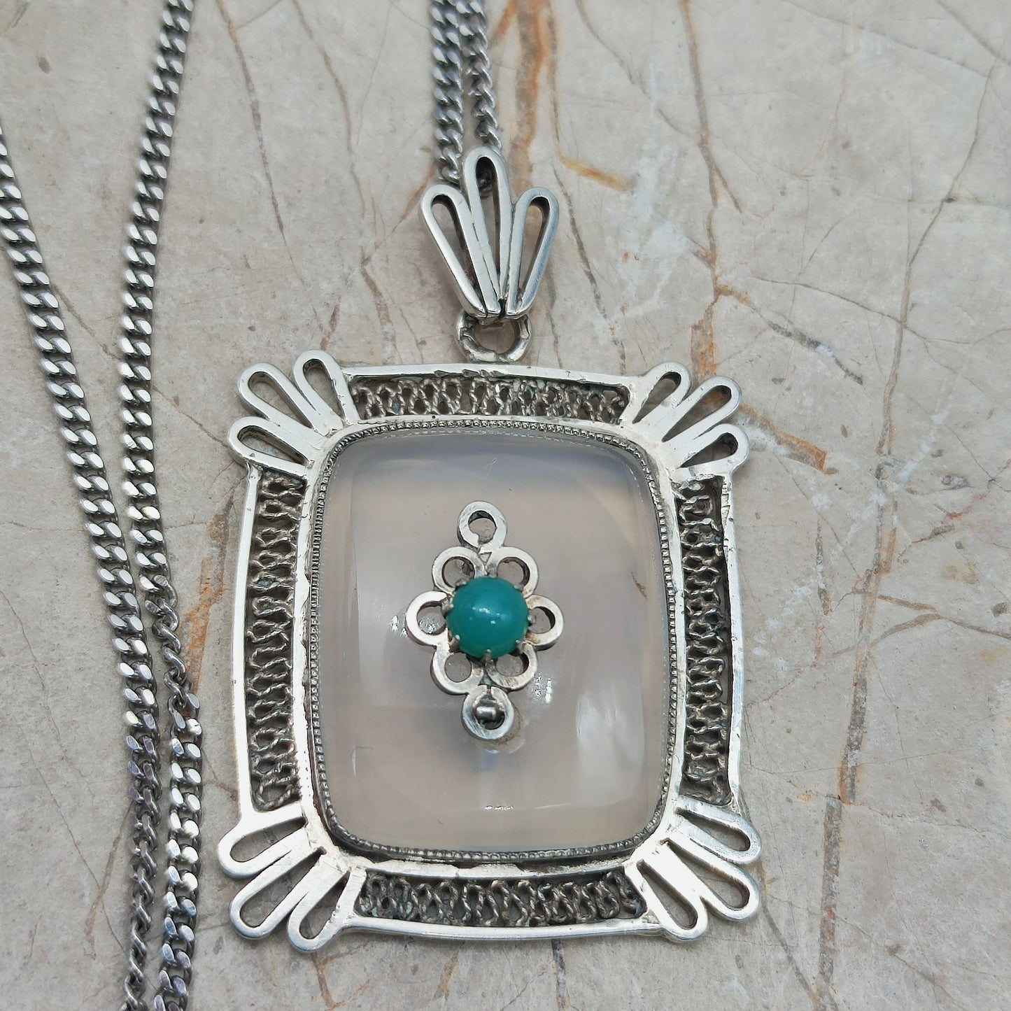 Vintage Dutch silver banded agate pendant 1920s–1930s