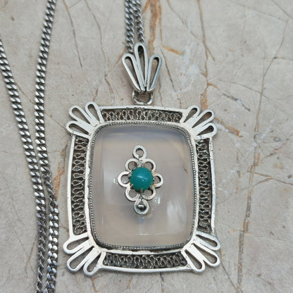 Vintage Dutch silver banded agate pendant 1920s–1930s
