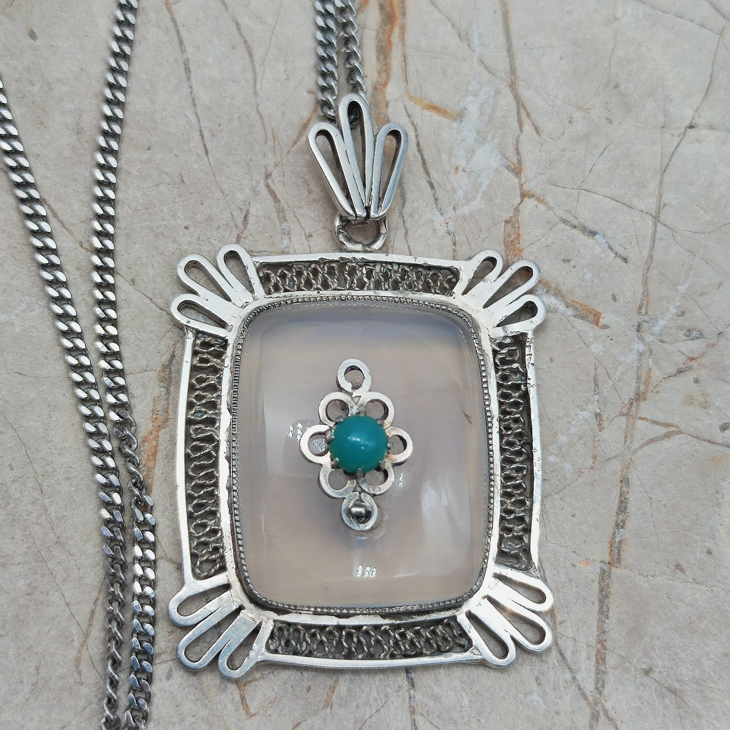 Vintage Dutch silver banded agate pendant 1920s–1930s