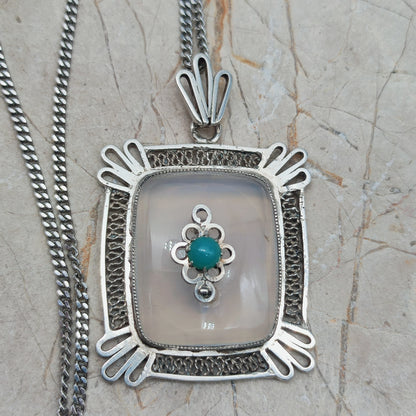 Vintage Dutch silver banded agate pendant 1920s–1930s