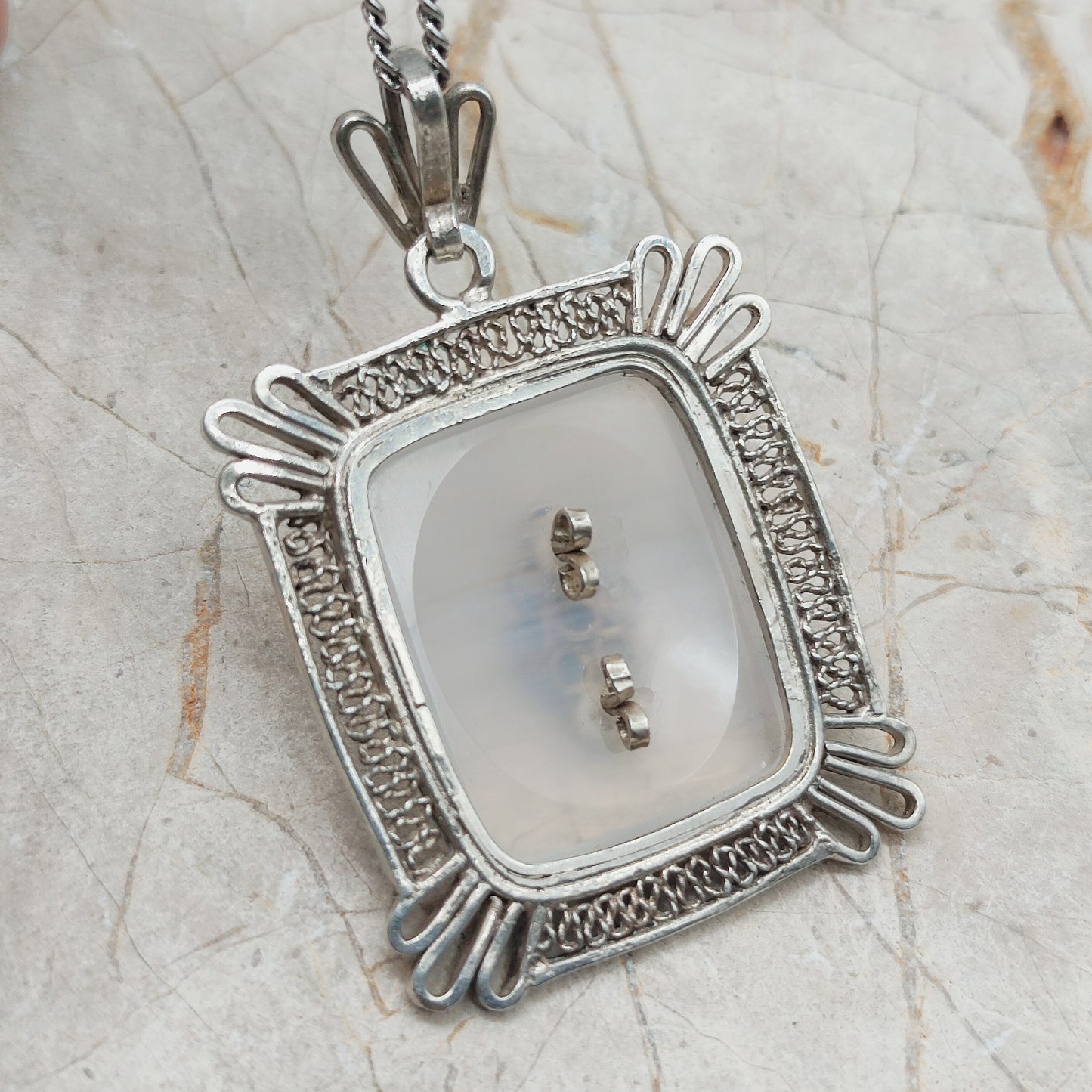 Vintage Dutch silver banded agate pendant 1920s–1930s