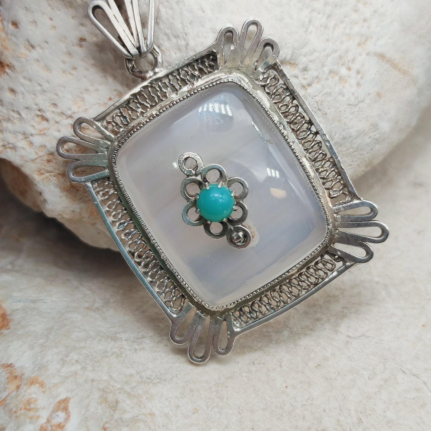 Vintage Dutch silver banded agate pendant 1920s–1930s