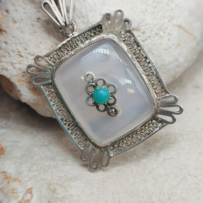 Vintage Dutch silver banded agate pendant 1920s–1930s