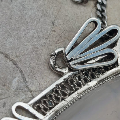 Vintage Dutch silver banded agate pendant 1920s–1930s