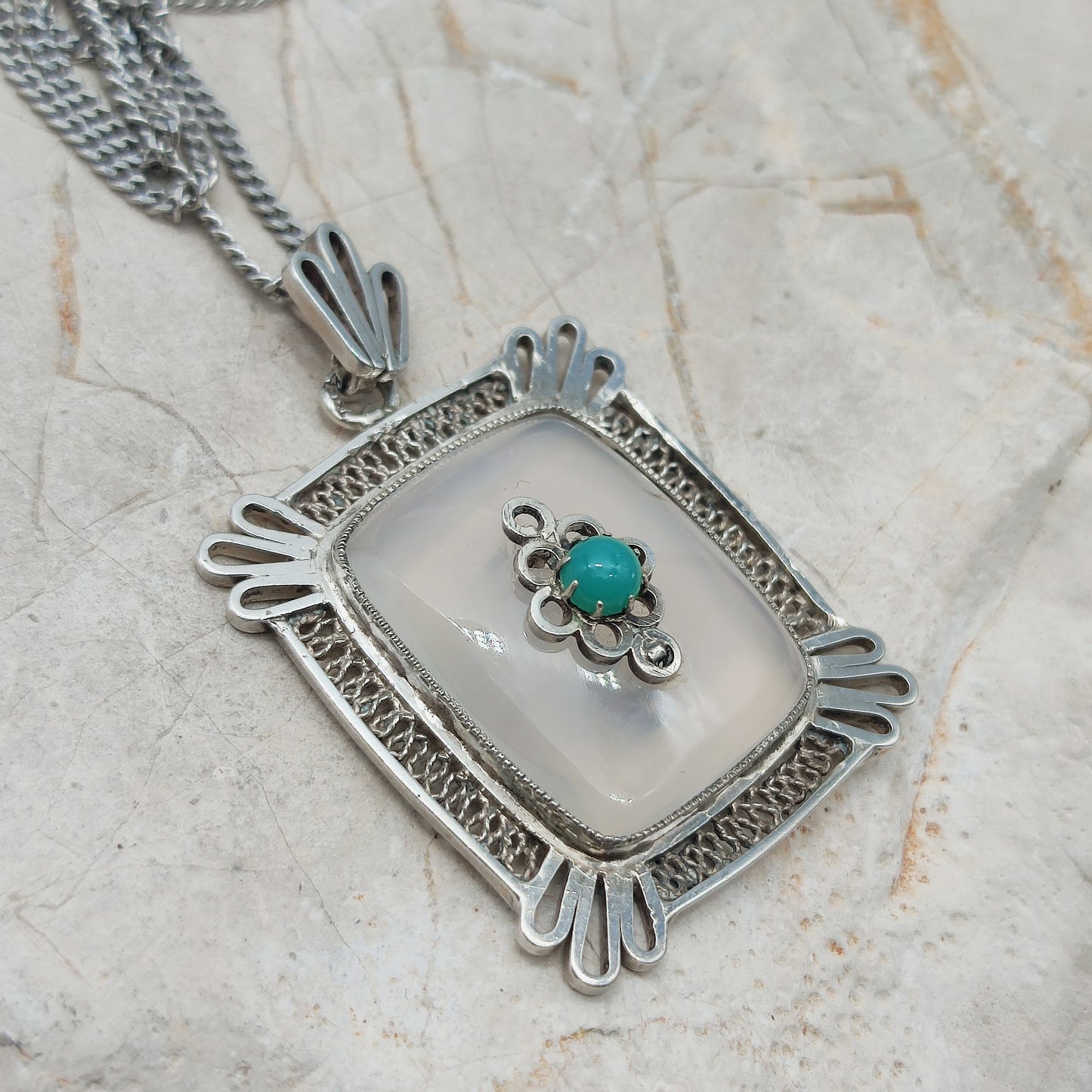 Vintage Dutch silver banded agate pendant 1920s–1930s