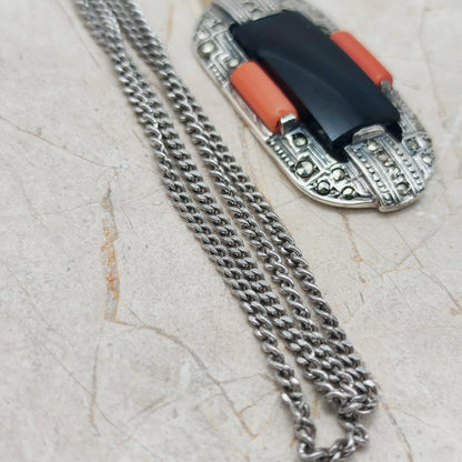 Art Deco onyx and coral pendant 1930s