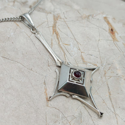 Dutch silver pendant with garnet Art Deco inspired 1970s