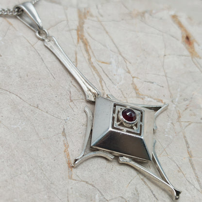 Dutch silver pendant with garnet Art Deco inspired 1970s