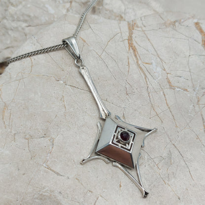 Dutch silver pendant with garnet Art Deco inspired 1970s