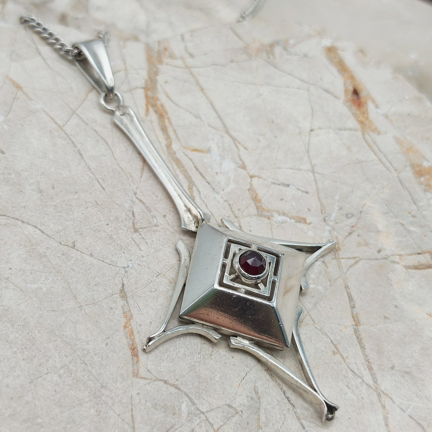 Dutch silver pendant with garnet Art Deco inspired 1970s