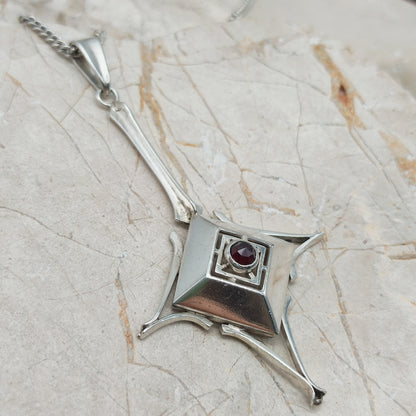Dutch silver pendant with garnet Art Deco inspired 1970s