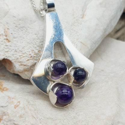Vintage Modernist Silver Necklace with Amethyst by Kultaseppä Salovaara