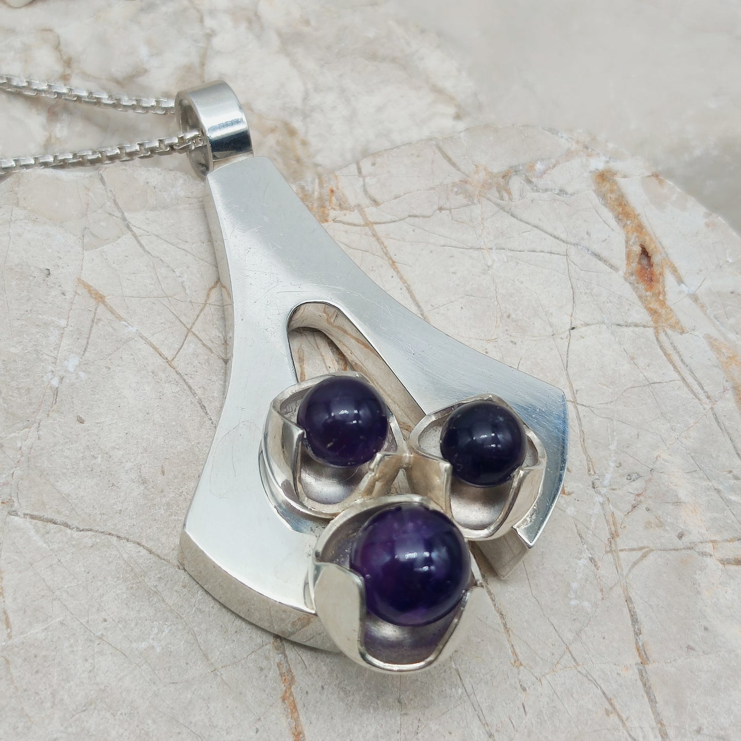 Vintage Modernist Silver Necklace with Amethyst by Kultaseppä Salovaara