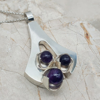 Vintage Modernist Silver Necklace with Amethyst by Kultaseppä Salovaara
