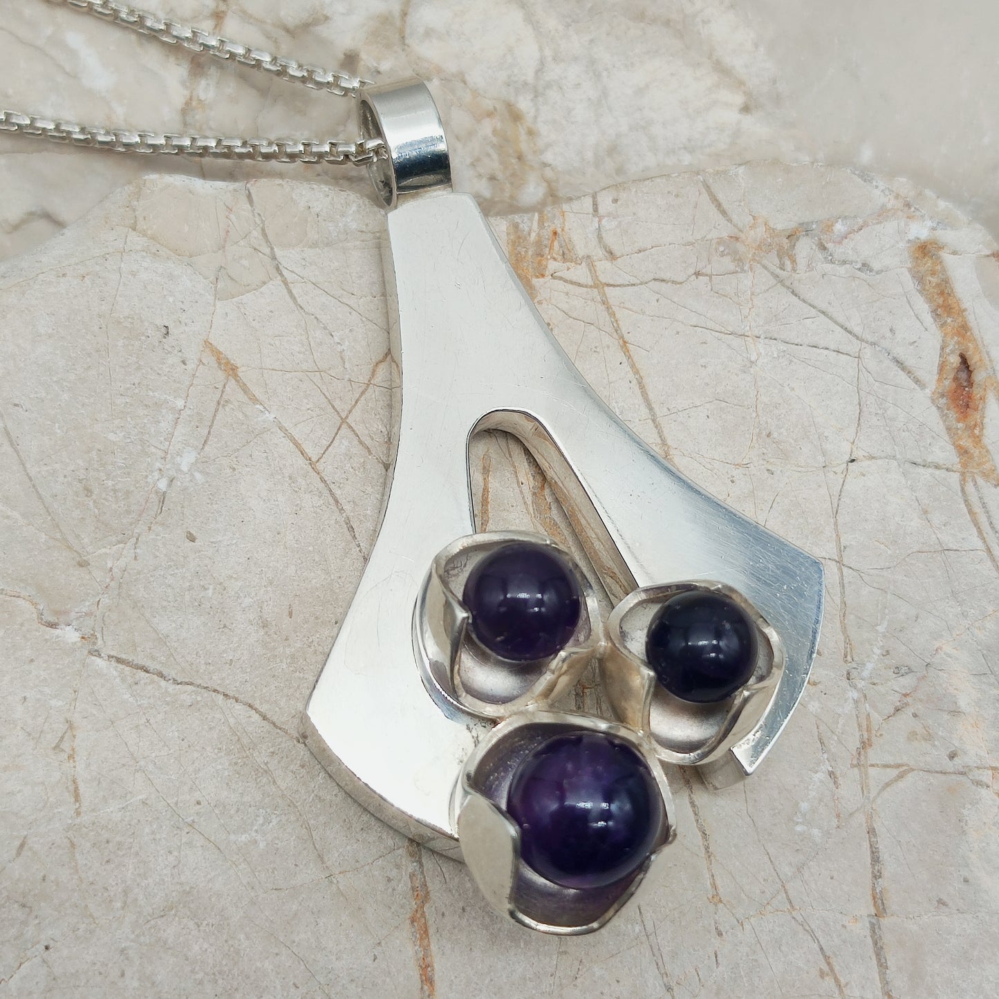 Vintage Modernist Silver Necklace with Amethyst by Kultaseppä Salovaara