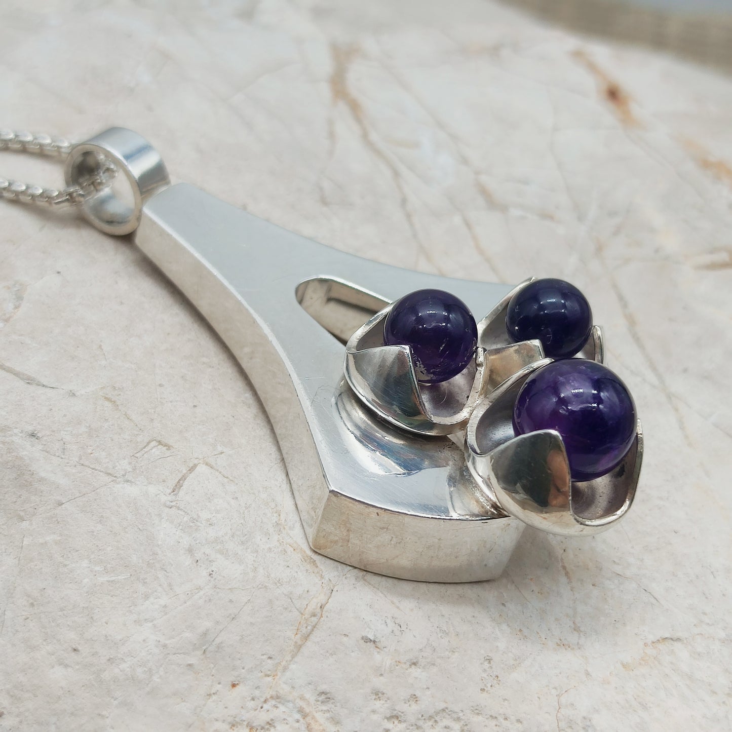 Vintage Modernist Silver Necklace with Amethyst by Kultaseppä Salovaara