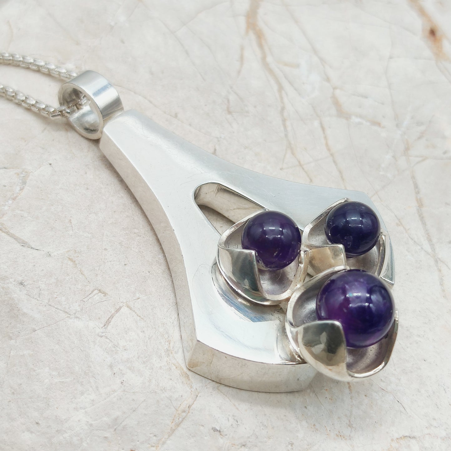 Vintage Modernist Silver Necklace with Amethyst by Kultaseppä Salovaara