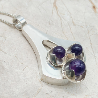 Vintage Modernist Silver Necklace with Amethyst by Kultaseppä Salovaara