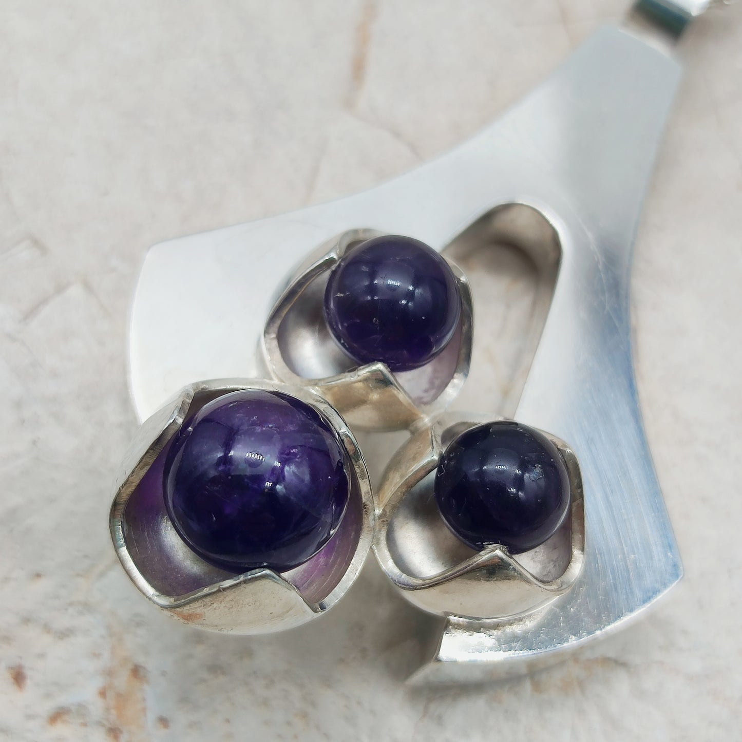 Vintage Modernist Silver Necklace with Amethyst by Kultaseppä Salovaara