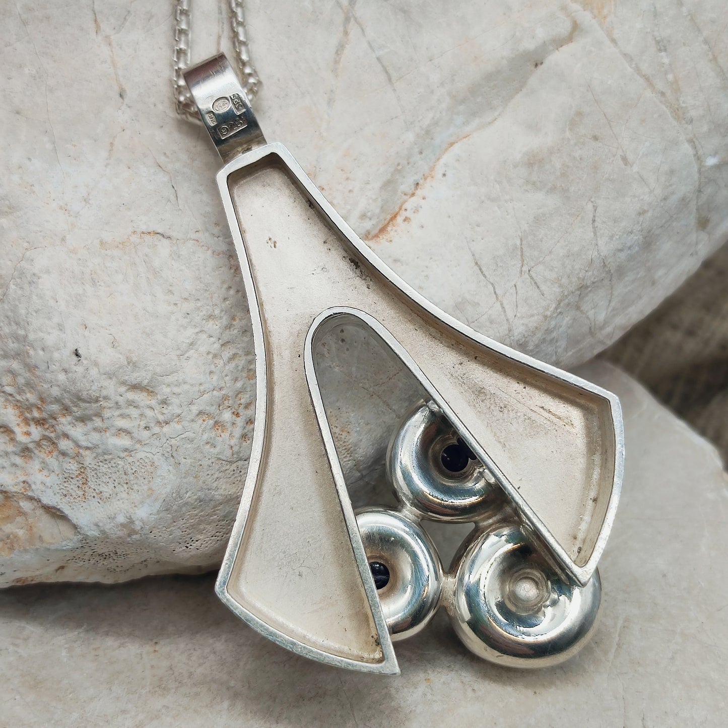 Back view of Finnish silver pendant marked 925 with polar bear hallmark