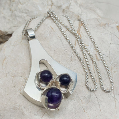Vintage Modernist Silver Necklace with Amethyst by Kultaseppä Salovaara