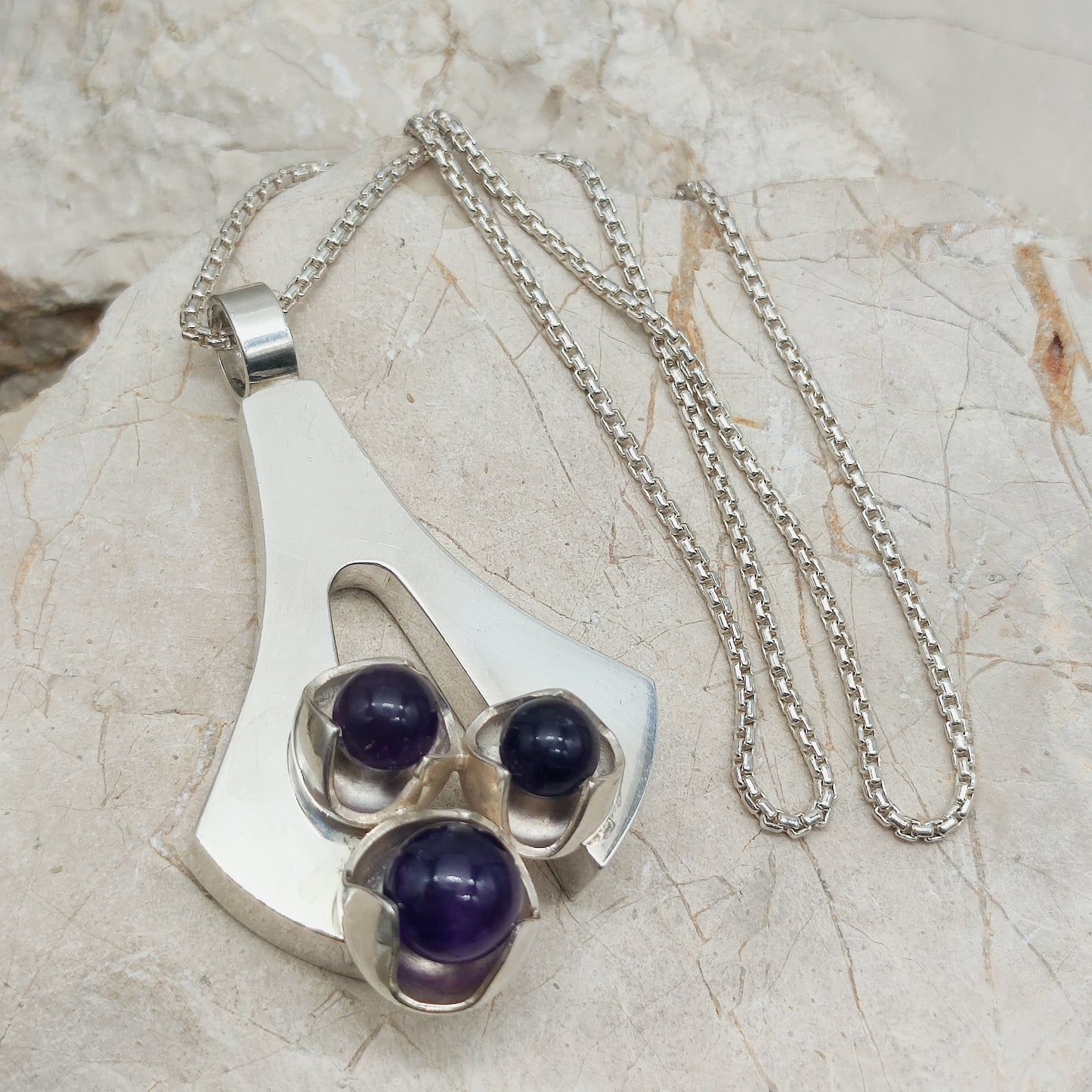 Vintage Modernist Silver Necklace with Amethyst by Kultaseppä Salovaara