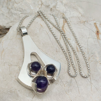 Vintage Modernist Silver Necklace with Amethyst by Kultaseppä Salovaara