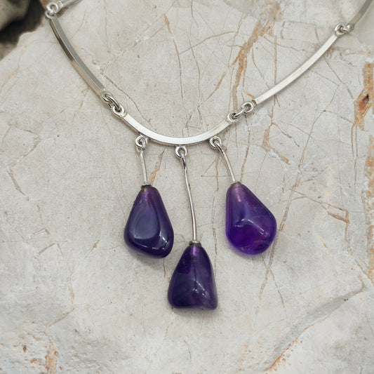 Vintage zilveren ketting van Niels Erik From met drie amethisten